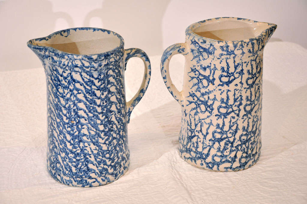 19th Century Spongeware Pitchers In Great Condition 3