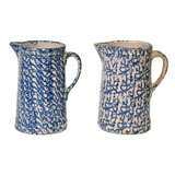 19th Century Spongeware Pitchers In Great Condition