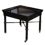 Black Laquered with Bronze Casters Side Table