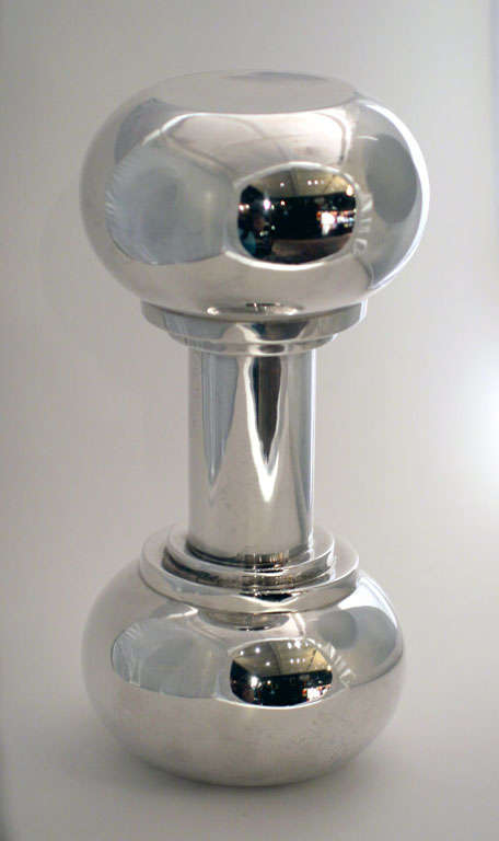 Silver plate cocktail shaker in the shape of a dumbbell, marked Asprey & Co. 6333