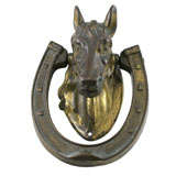 Antique Bronze Equestrian Door-Knocker with Horse Head and Horse Shoe