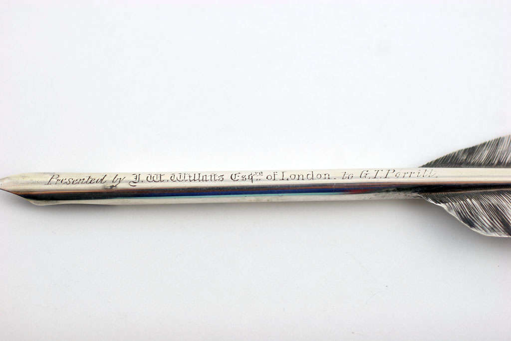 English Sterling Silver Presentation Feather Quill Pen