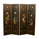 English Painted Leather Four-Panel Folding Screen, Circa 1850