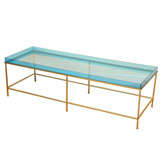 Modernist Brass and Sapphire Acrylic Tray Cocktail Table