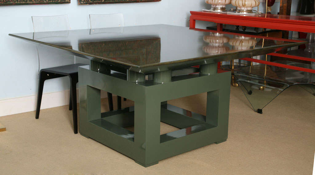 Mid Century Modern Italian Square Goatskin Dining Table Aldo Tura attributed