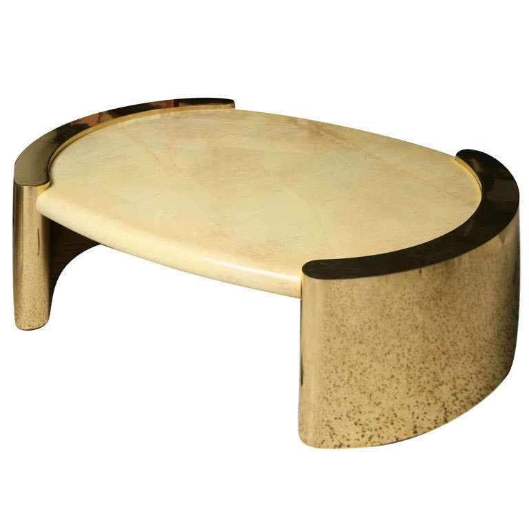 Large Lorin Marsh Goatskin and Brass Cocktail Table