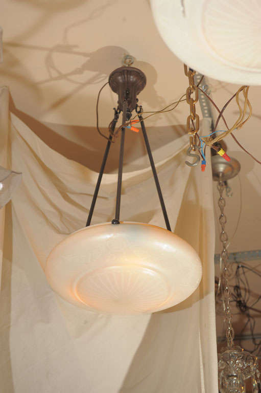 American Matched Pair of Steuben Calcite Bowl Shaped Chandeliers