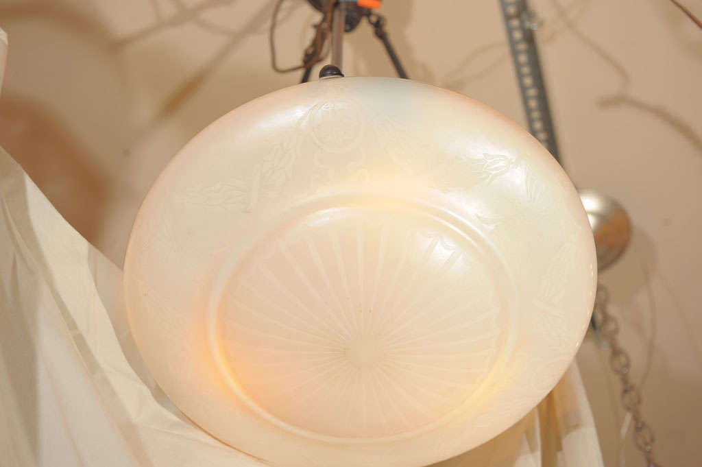 Matched Pair of Steuben Calcite Bowl Shaped Chandeliers In Excellent Condition In Petaluma, CA