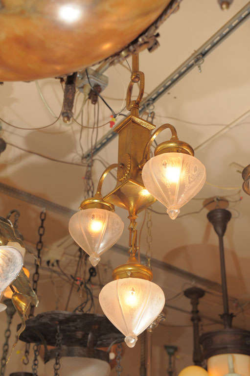 Three Arm Edwardian Bronze Chandelier