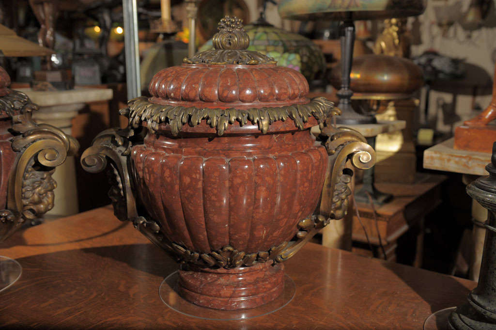Monumental Pair of French Marble and Bronze Urns