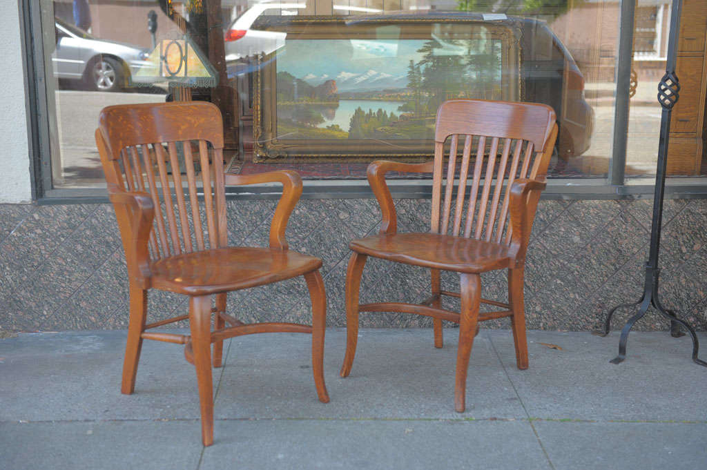 These gracefully designed and extremely comfortable chairs are not your run of the mill office chair.  They are both in original finish and came from an office on Montgomery Street in San Francisco, where they sat for their entire existence.  They