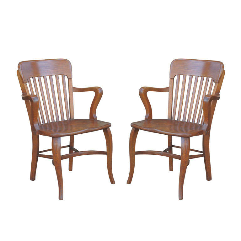  Pair of Oak Office Chairs, Signed Ford and Johnson