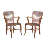 Antique  Pair of Oak Office Chairs, Signed Ford and Johnson