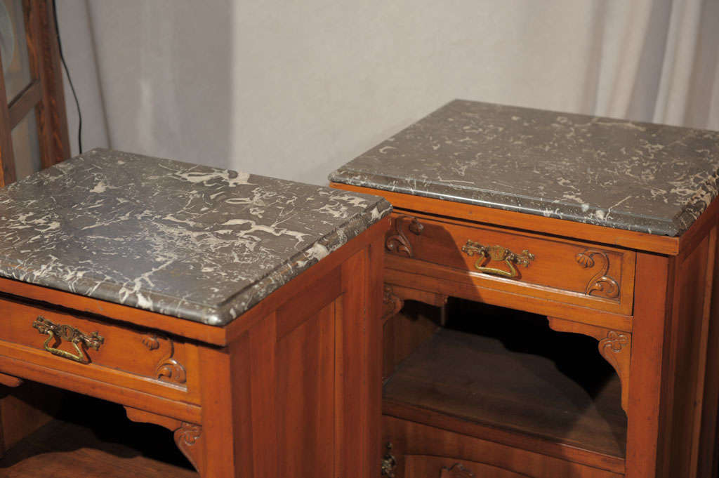 English Art Nouveau Marble Top Nightstands