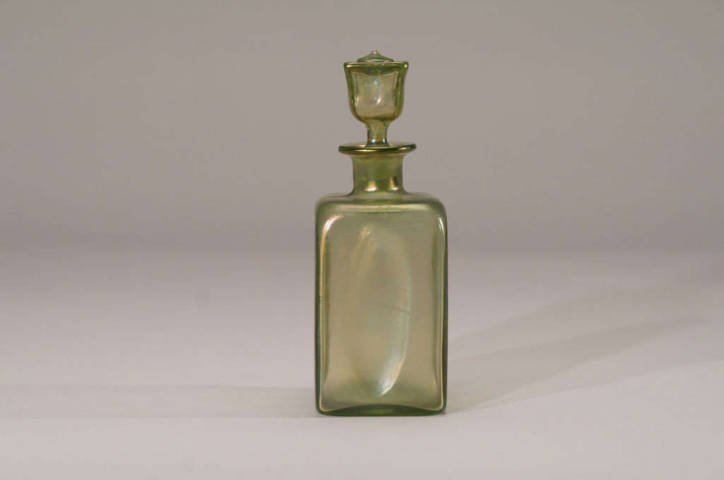 Loetz Hand Blown Square Decanter w/ Irridescent  Finish