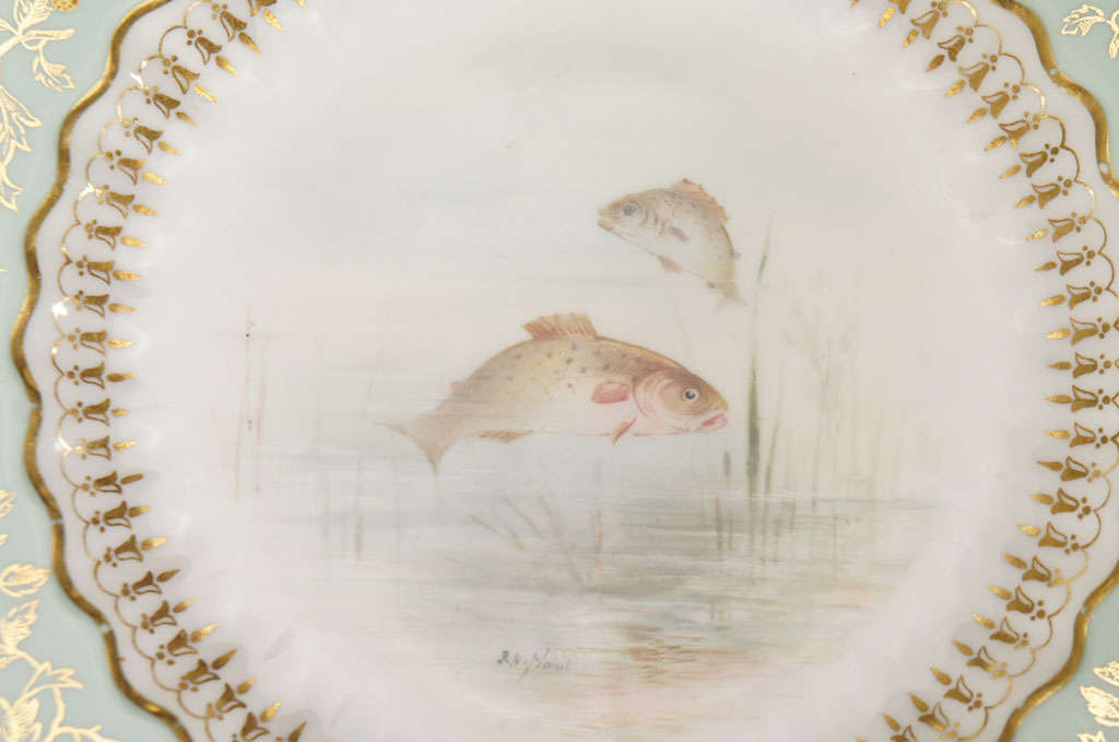 12 Coalport Hand Painted Fish Plates w/ Raised Paste Gold 4