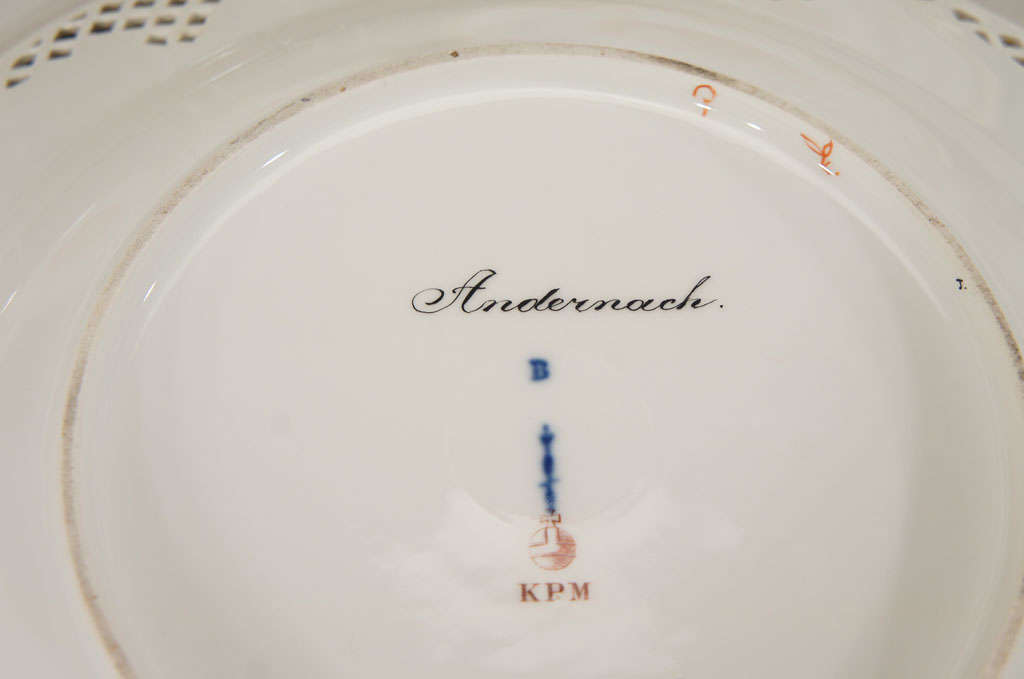 Porcelain 12 KPM Scenic Hand Painted Cabinet Plates W/ Pierced Borders For Sale