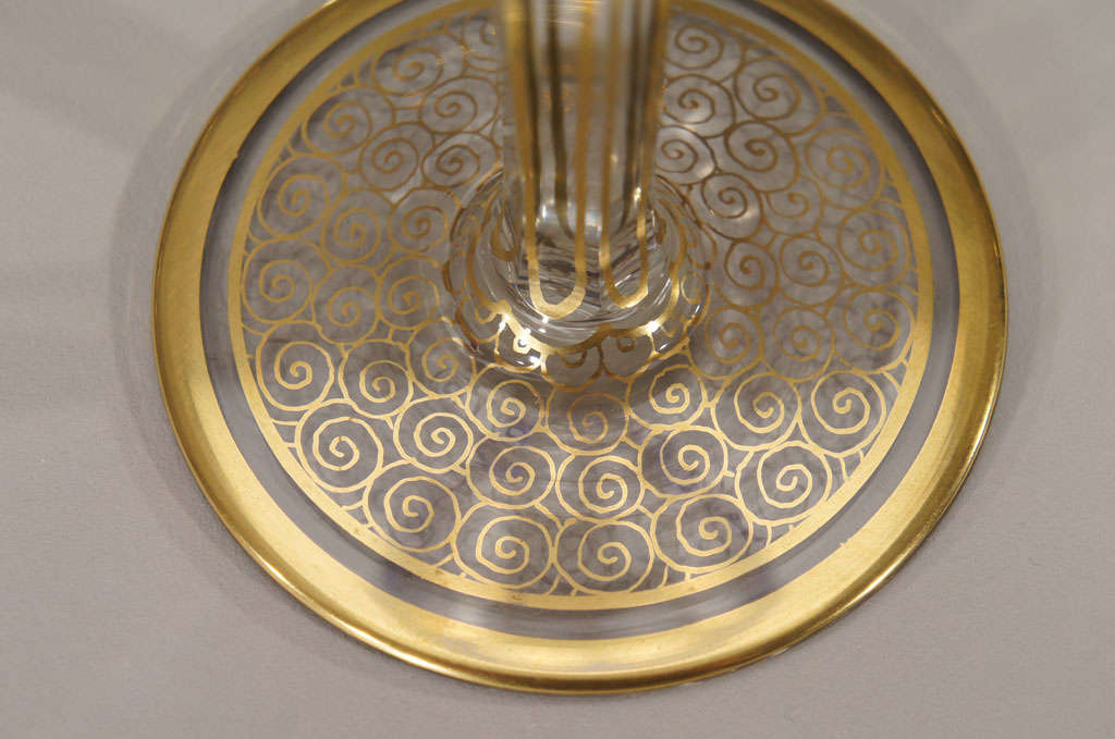 Crystal 12 Bohemian / Moser Cobalt Cut to Clear Wine Goblets with Gold Enamel