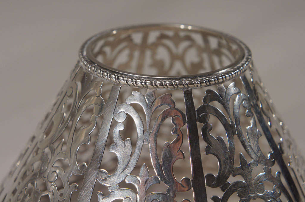 Pair of Tiffany Makers Sterling Silver Pierced Candleshades 3