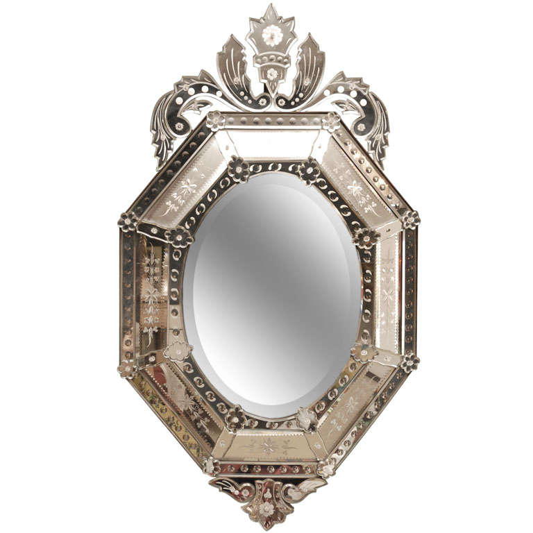 Etched and Beveled Mirror at 1stdibs