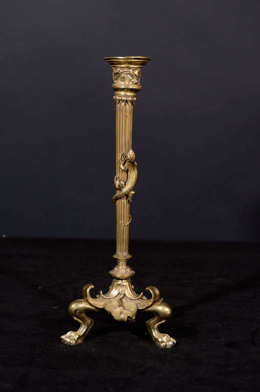 French Gilt Bronze One Light Candlesticks with Paw Foot Base