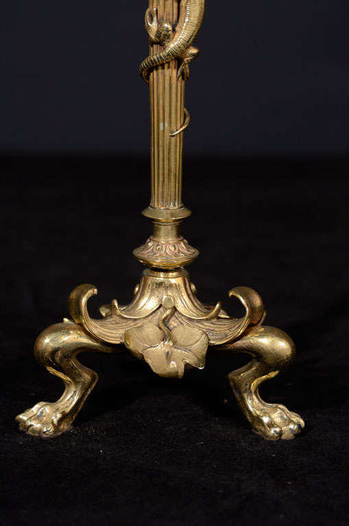 19th Century Gilt Bronze One Light Candlesticks with Paw Foot Base