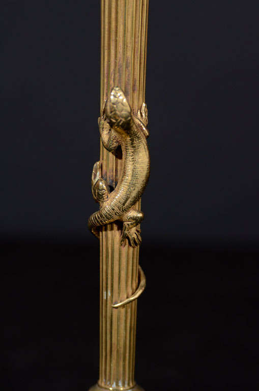Gilt Bronze One Light Candlesticks with Paw Foot Base 4