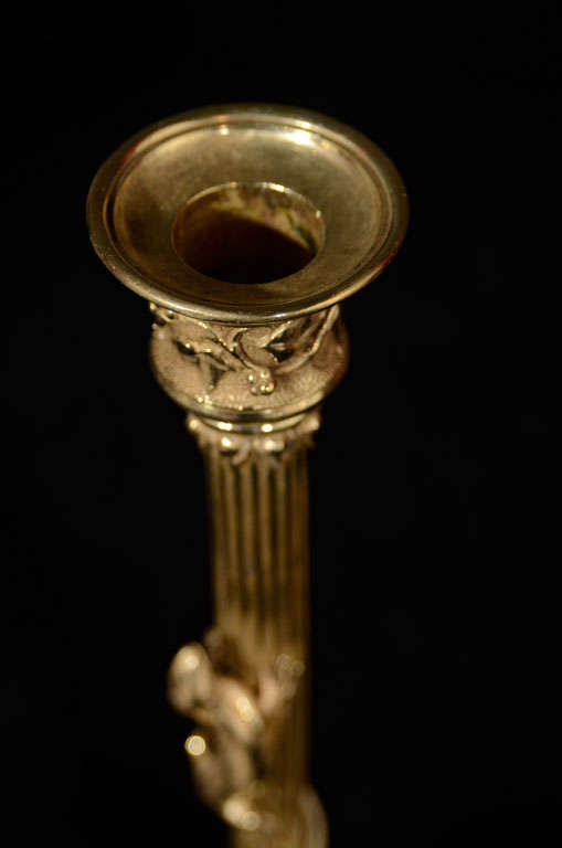 Gilt Bronze One Light Candlesticks with Paw Foot Base 5