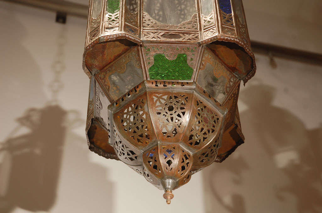 Moroccan Moorish Light Fixture with Colored Glass In Good Condition In North Hollywood, CA