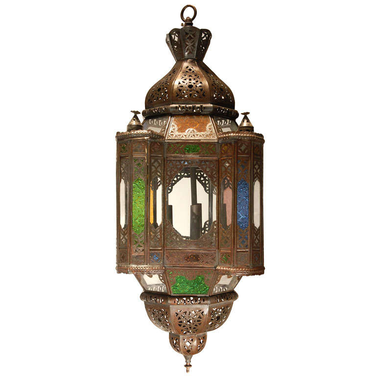 Moroccan Moorish Light Fixture with Colored Glass