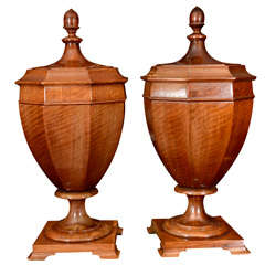 Pair of Mahogany Urns
