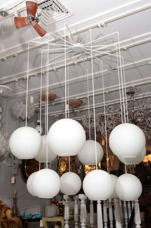 Giant Raak 12 Globe Opaline Chandelier From The Netherlands