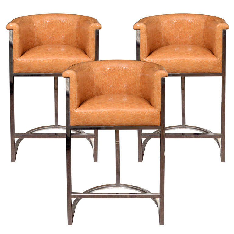 Set of Three Custom Bar Stools at 1stDibs