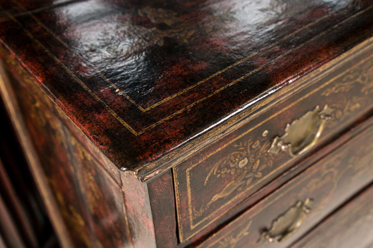 British Early 18th C English Chest of Drawers with Japaned Decoration