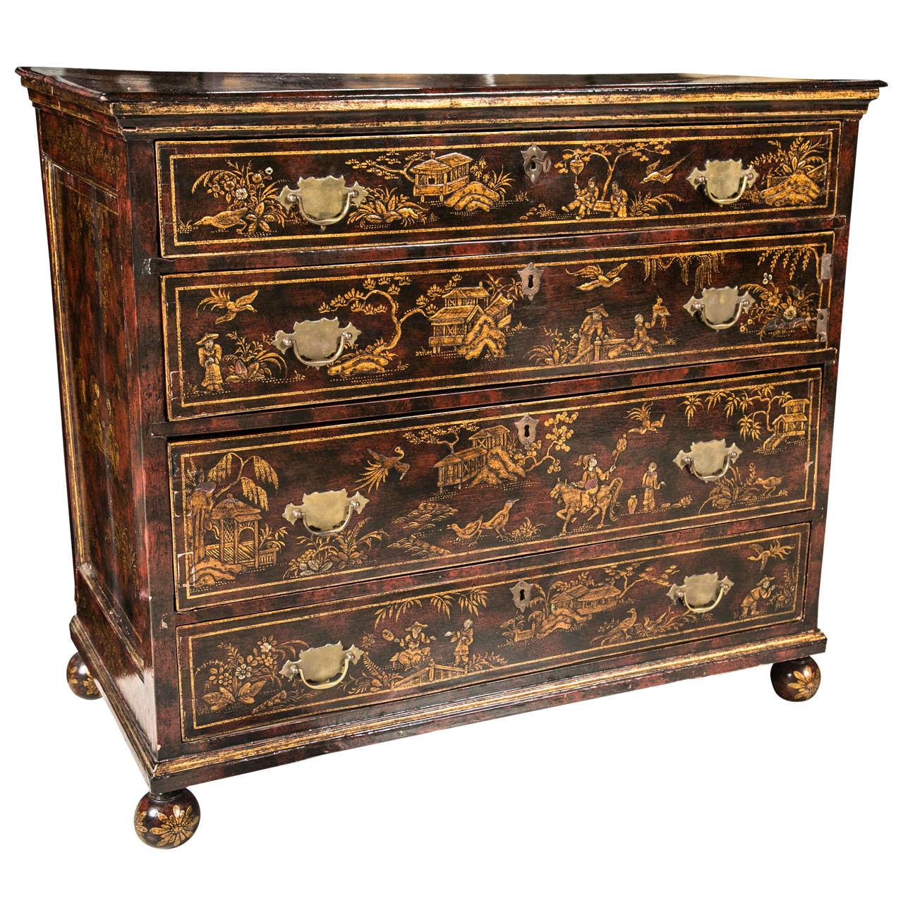 Early 18th C English Chest of Drawers with Japaned Decoration