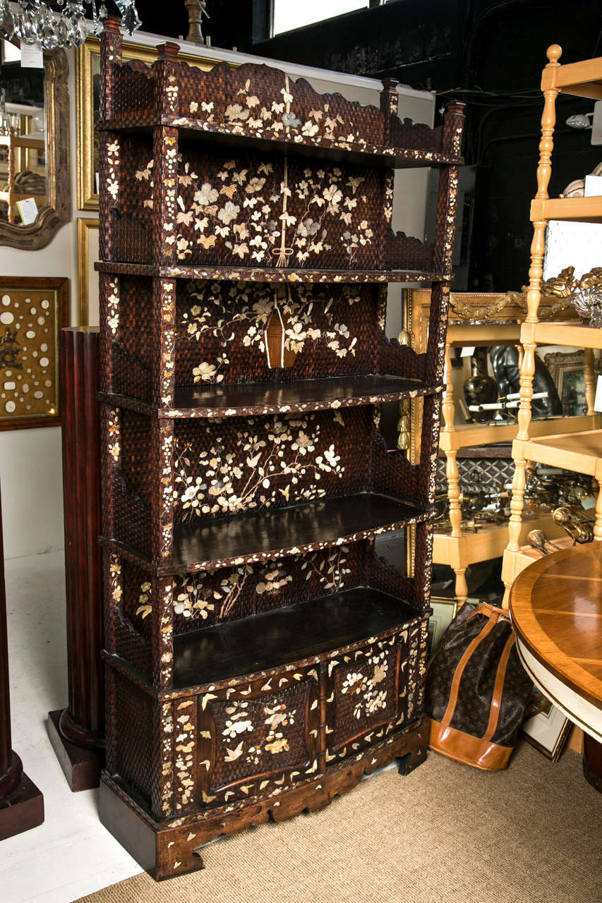 19th C Japanese Rosewood Etegere With Ivory & Mother of Pearl Inlay