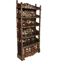 19th C Japanese Rosewood Etegere With Ivory & Mother of Pearl Inlay