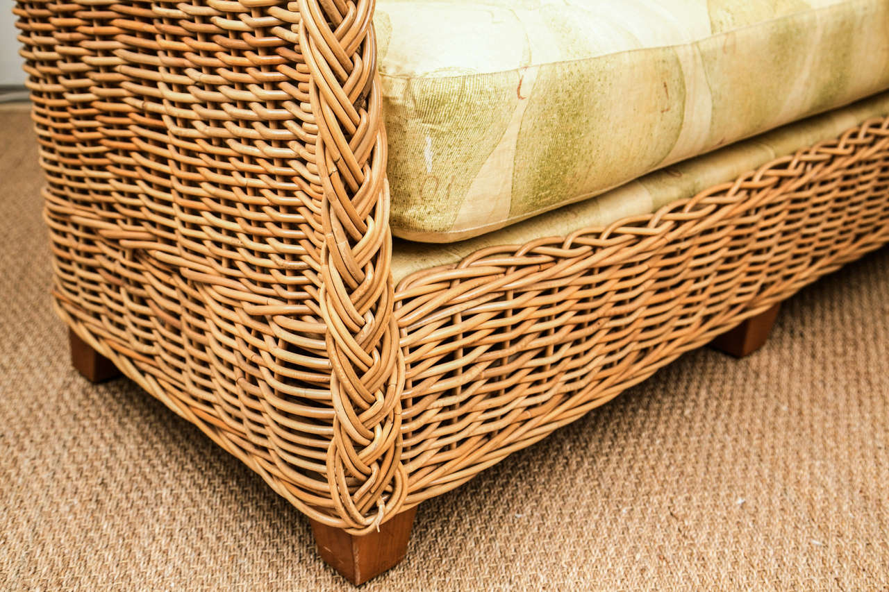 Wicker Works Rattan Sofa With Belgin Linen Upholstery 2