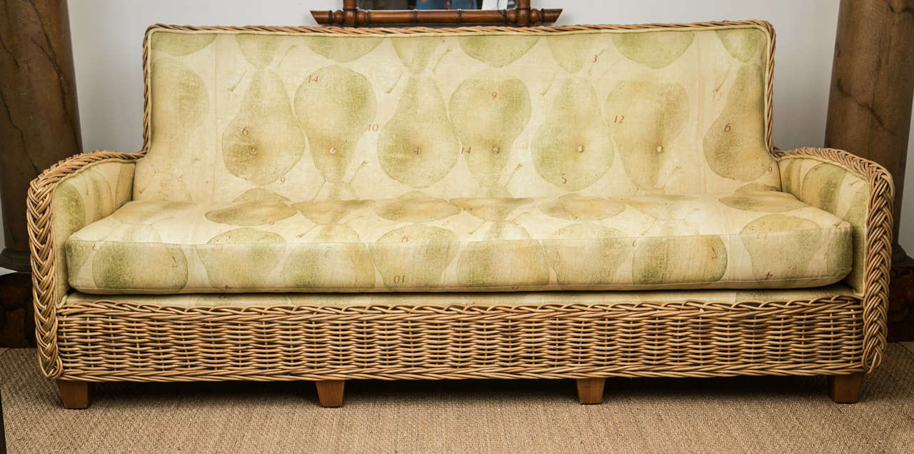 Wicker Works Rattan Sofa with Tyler Graphics newly upholstered sofa