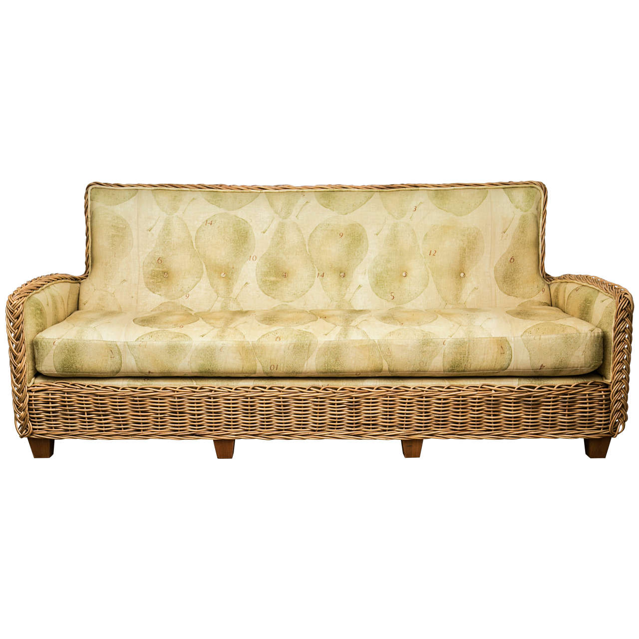 Wicker Works Rattan Sofa With Belgin Linen Upholstery