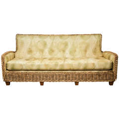 Wicker Works Rattan Sofa With Belgin Linen Upholstery