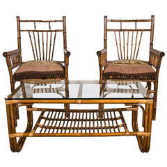 1950
s Two Tier Bamboo Coffee Table with Glass Top