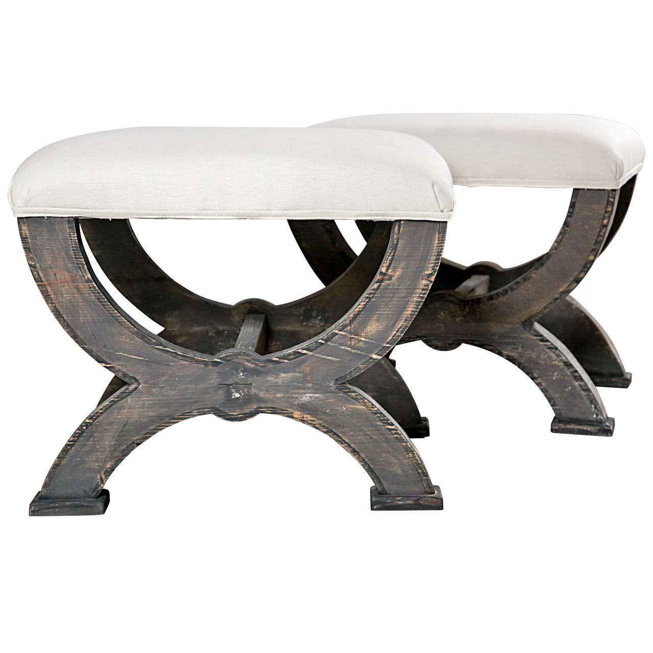 Pair of Decorative "X" Leg Painted Benches at 1stdibs