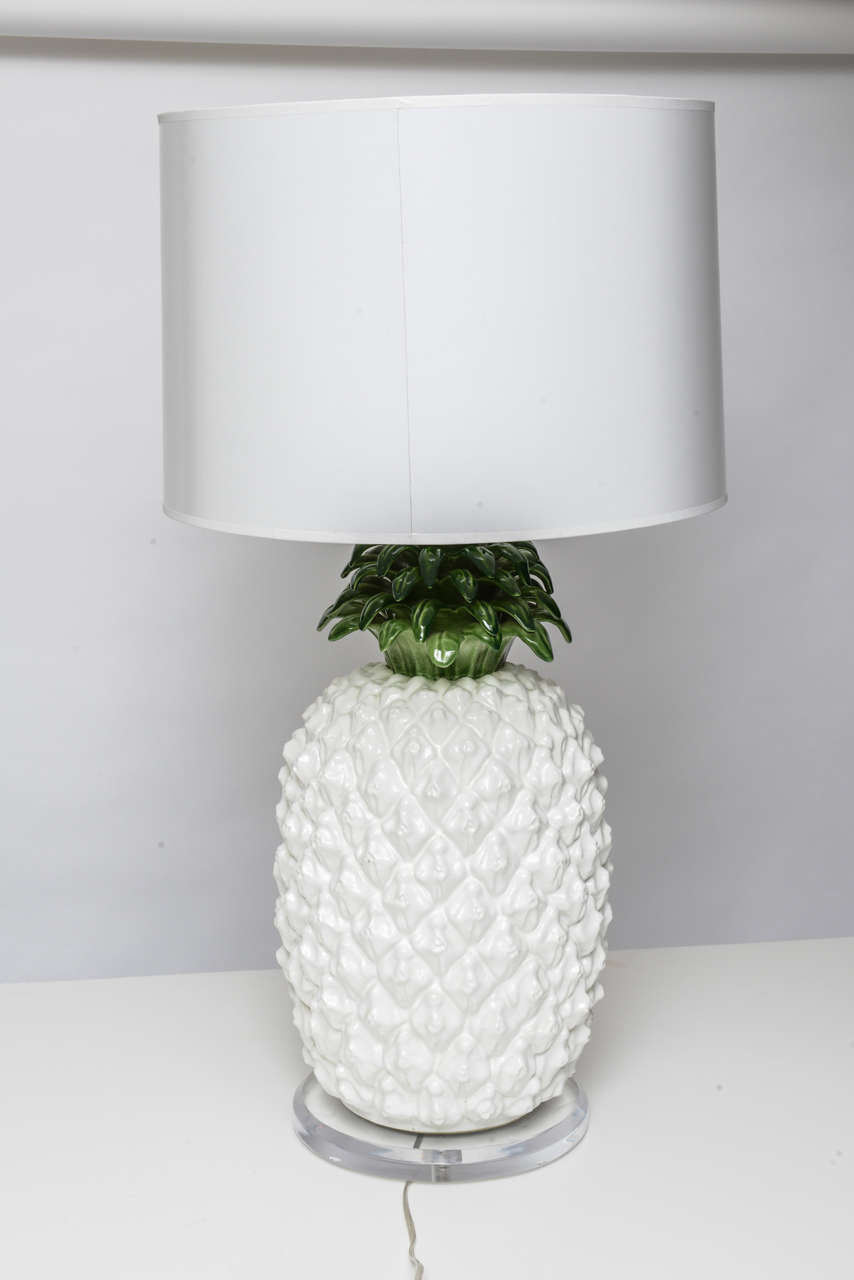 Mid-Century Modern Large Glazed Terra Cotta Pineapple Lamp
