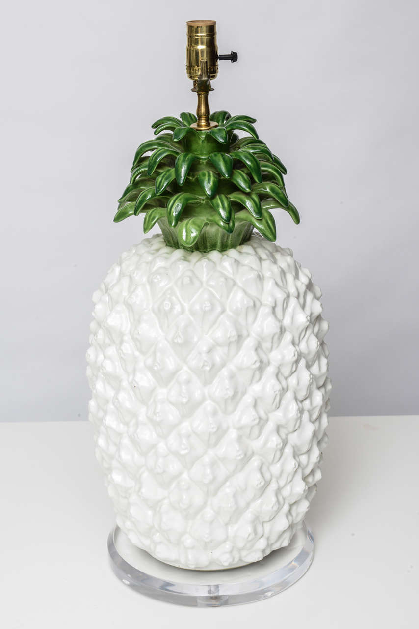 Italian Large Glazed Terra Cotta Pineapple Lamp