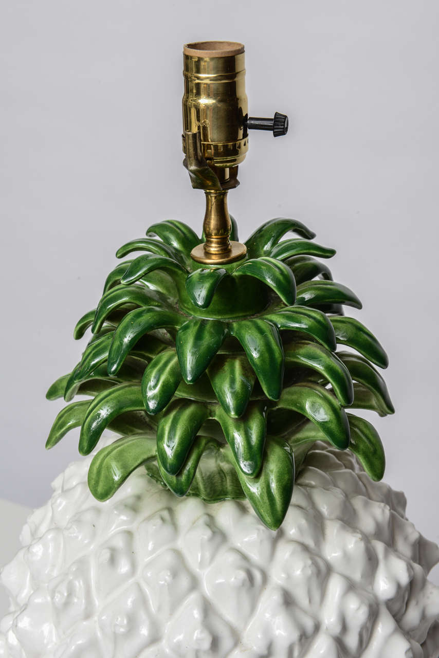 Large Glazed Terra Cotta Pineapple Lamp In Good Condition In West Palm Beach, FL