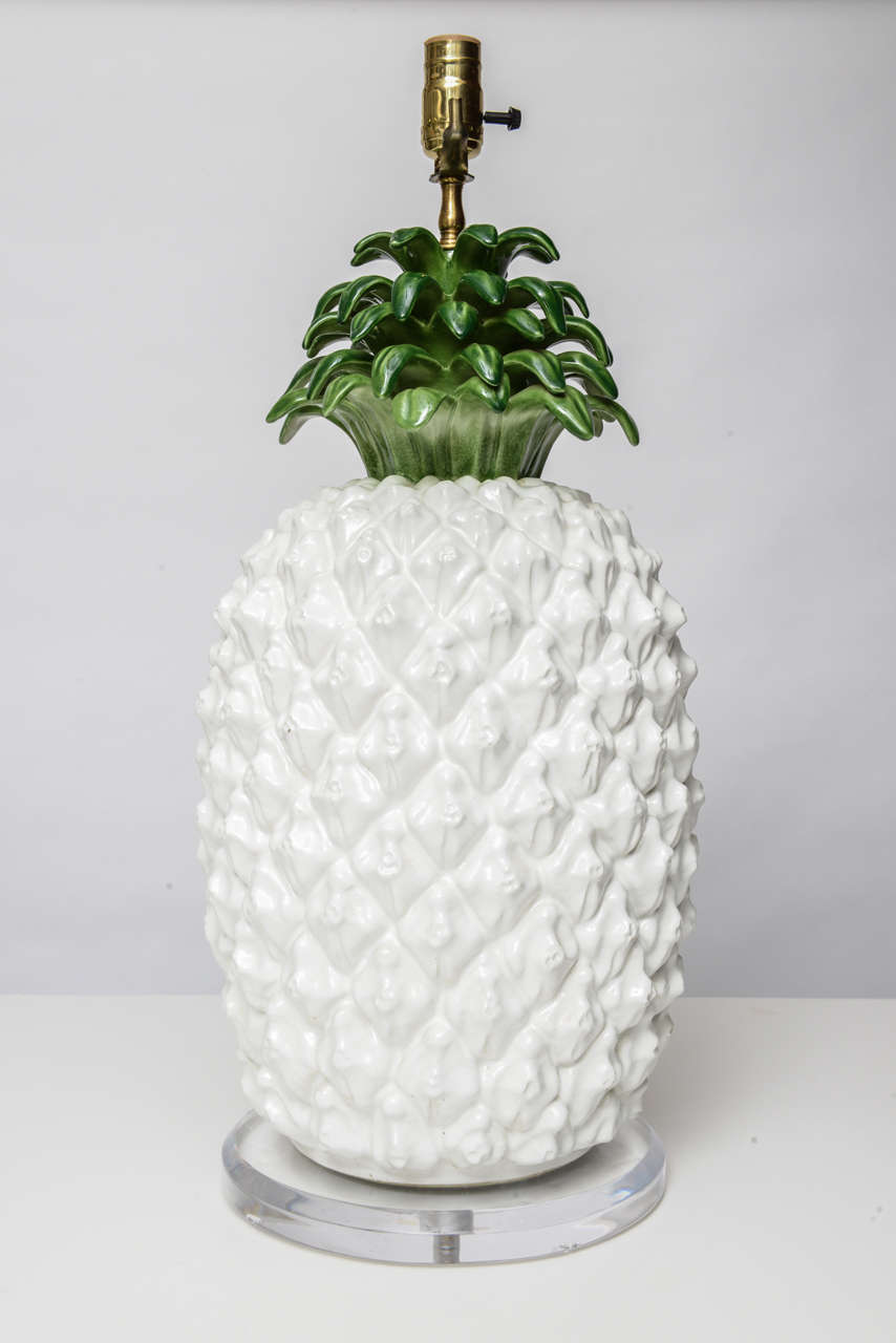 20th Century Large Glazed Terra Cotta Pineapple Lamp