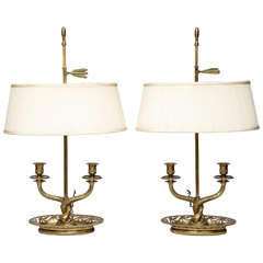 Retro Pair of Regency Style Dolphin Base Bouilllotte Lamps