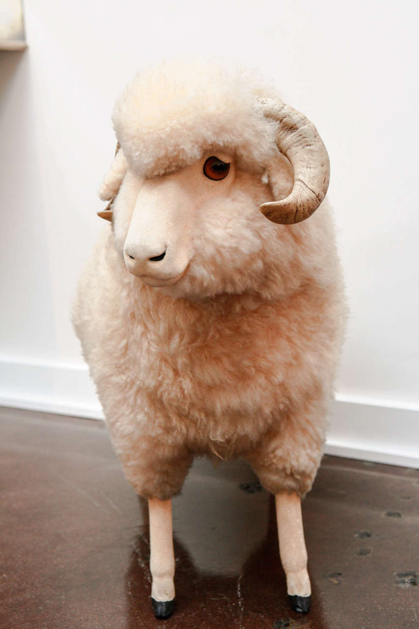 Vintage Life Size Sheep with Horns In Excellent Condition In Los Angeles, CA