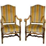 Pair of Vintage Oak French Country Throne Chairs